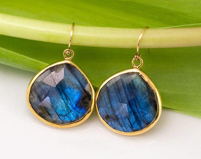 Unique Labradorite Gemstone Earrings, Gold Dangle Earrings, Bridal Wedding Earrings, Drop Statement Earrings, Real Gemstone Jewelry Gift