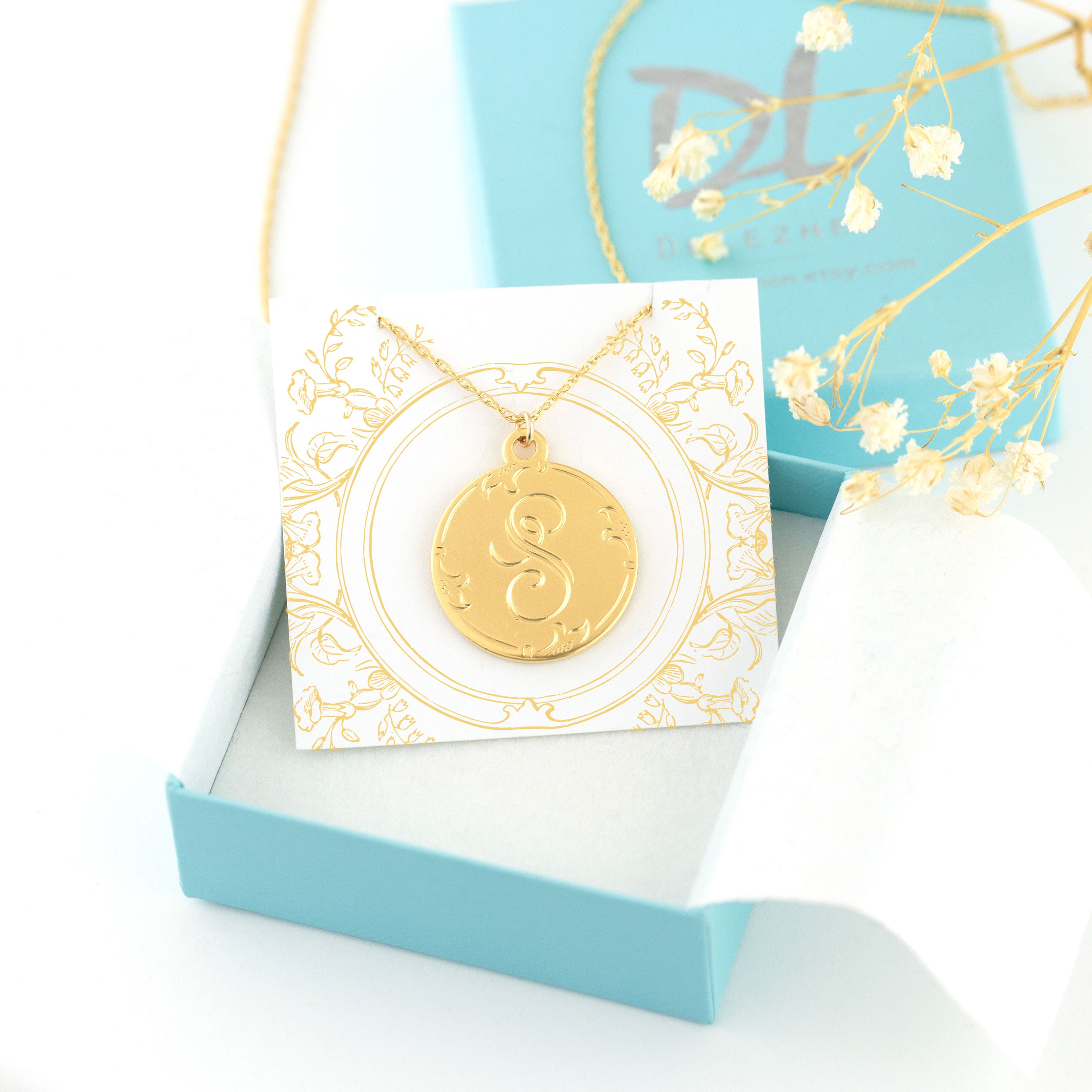 Bridesmaid Gifts Personalized Coin Necklace Engraved Disk Initial Neck –  UrWeddingGifts