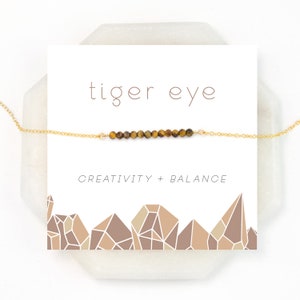 Tiger Eye Beaded Bar Necklace, Creativity & Balance Crystal Gift, Handmade Jewelry Layering Choker, Everyday Necklace, Natural Gemstones