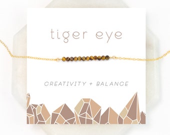 Tiger Eye Beaded Bar Necklace, Creativity & Balance Crystal Gift, Handmade Jewelry Layering Choker, Everyday Necklace, Natural Gemstones