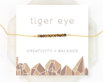 Natural Tiger Eye Necklace, Balance Stone, Celestial Jewelry, Cat's Eye, Festival Necklace, Woodland Jewelry, Gemstone Bar, NK-DB