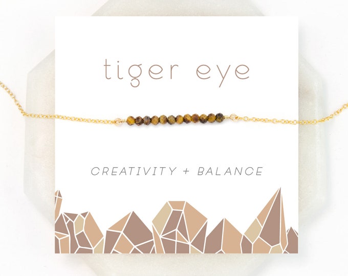 Tiger Eye Beaded Bar Necklace, Creativity & Balance Crystal Gift, Handmade Jewelry Layering Choker, Everyday Necklace, Natural Gemstones