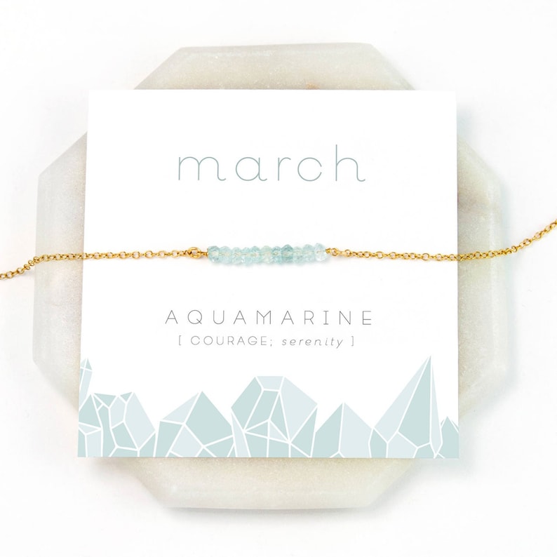 March Birthstone Necklace - Inspirational Aquamarine Crystal Bar Necklace,  Gemstone Gift, Dainty Necklace, Birthday Present, NK-DB 