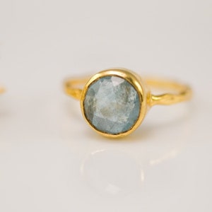 Aquamarine ring Gold March Birthstone Ring Solitaire Stone Ring Stacking Ring Gold Vermeil Ring Tear Drop Ring image 7