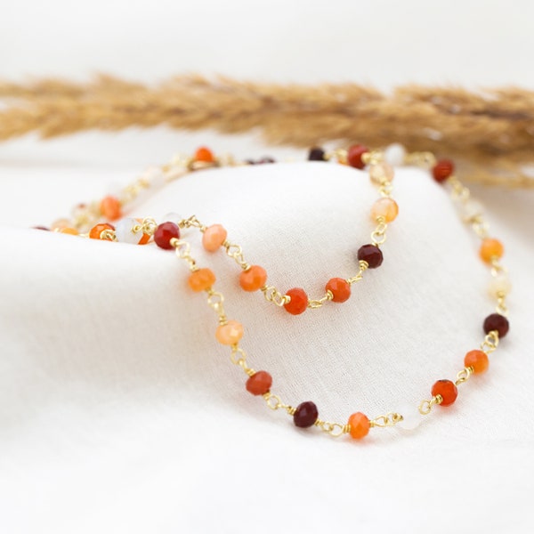 Beaded Opal Necklace, October Birthstone Birthday Gift, Orange Fire Opal Autumn Necklace, Nature Inspired Fall Jewelry, Handmade Choker Gift