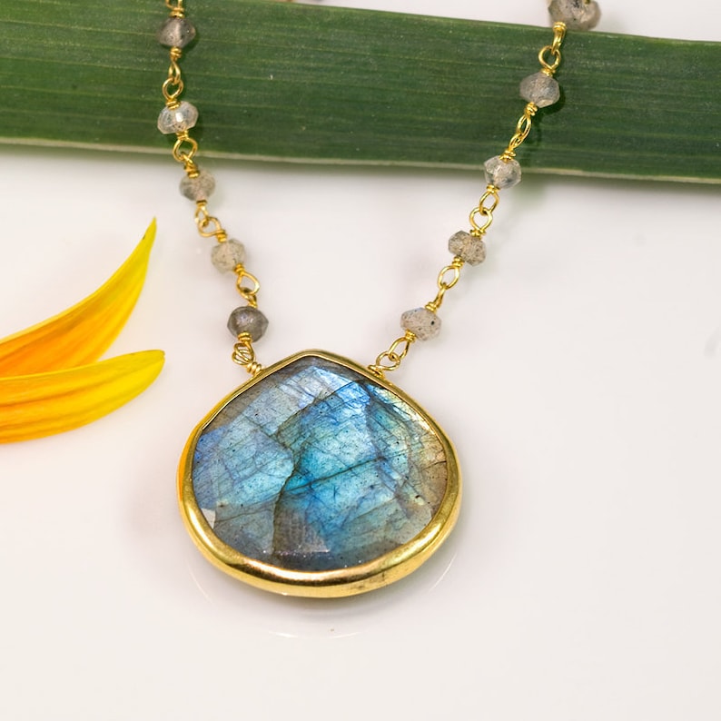 Gift for Her Boho Chic Choker Beaded Labradorite Necklace Healing Stones Celestial Necklace Aurora Borealis Natural Gemstone Jewelry