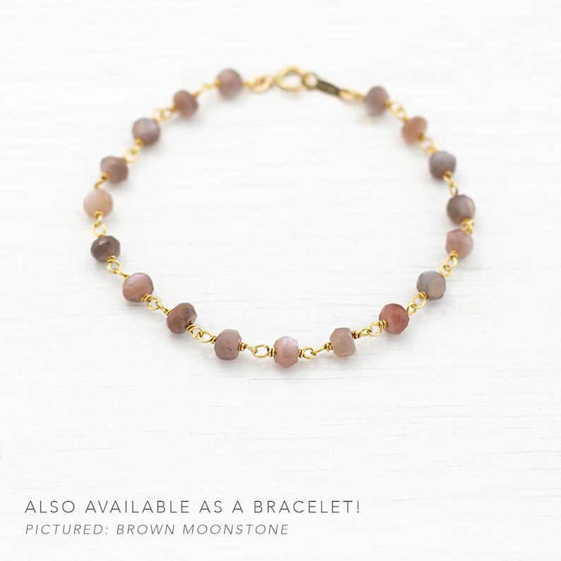 Layering Necklace Everyday Moonstone Rosary Necklace Beaded Chain Necklace Wire Wrapped Moonstone Long Simple Necklace Gemstone Choker