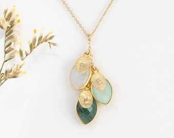 Family Charm Necklace, Custom Birthstone Initial Necklace, Unique Gift for New Mom, mom necklace with kids initials, Stamped Mom Necklace