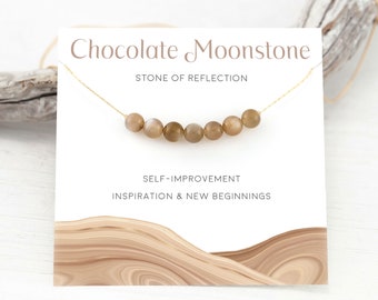 Beaded Brown Moonstone Necklace, Minimalist Gemstone Choker, Chocolate Moonstone June Birthstone Gift, Simple Stone Jewelry,  Crystal