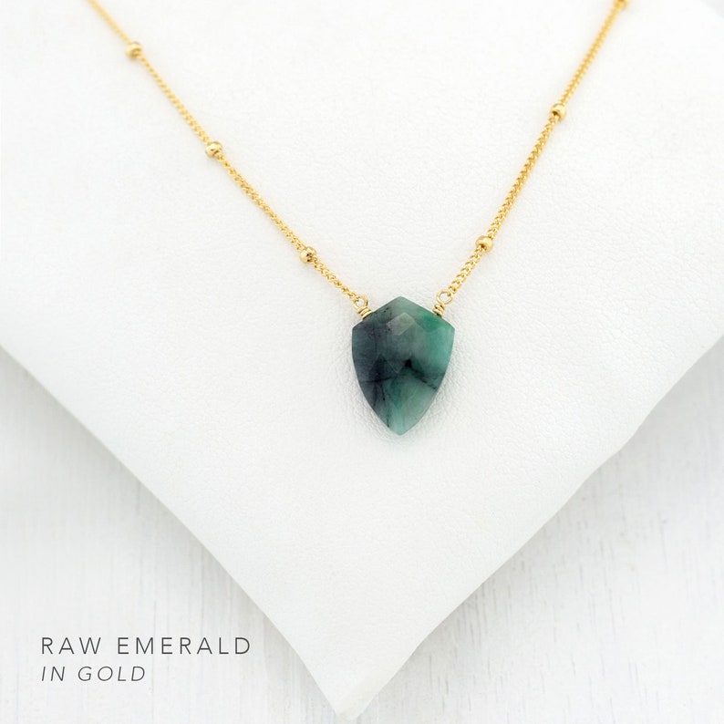 Raw Emerald Pendant Necklace Geometric Gemstone Emerald Etsy