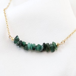 Natural Raw Emerald Bar Necklace, Gemstone Layering Necklace, May Birthstone Necklace, Delicate Necklace, Minimalist Bar Necklace, NK-RB image 1