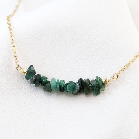 20 Emerald Rondelle Gemstone Bar Necklace