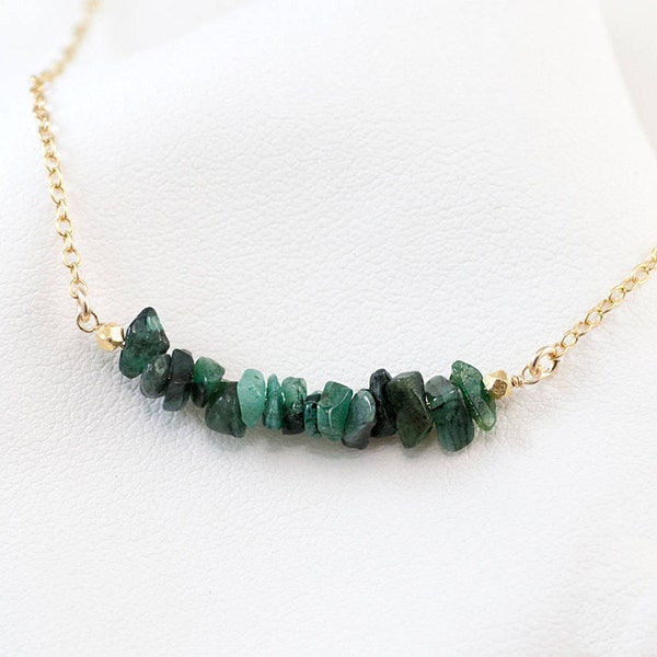 Natural Raw Emerald Bar Necklace, Gemstone Layering Necklace, May Birthstone Necklace, Delicate Necklace, Minimalist Bar Necklace, NK-RB