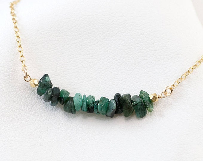 Natural Raw Emerald Bar Necklace, Gemstone Layering Necklace, May Birthstone Necklace, Delicate Necklace, Minimalist Bar Necklace, NK-RB