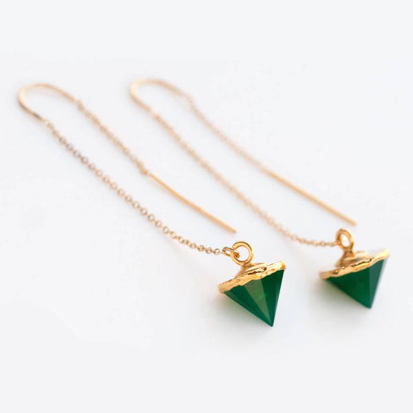 Lumen Baguette Green Onyx Threaders Gold