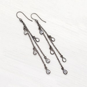 CZ Raindrop Earrings, Sterling Silver Chain Earrings, Modern Bride, Minimalist Chandelier Earrings, Summer Jewelry, Festival Earrings