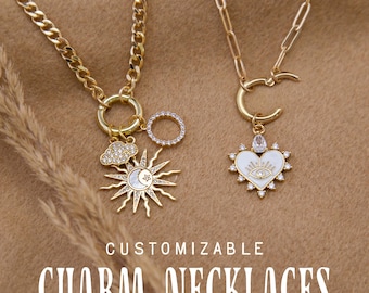 Build Your Own Charm Necklaces, Paperclip Curb Thick Chain Carabiner Clasp, Trendy Layering Necklace, Zodiac Birthstone Initial Gift Jewelry
