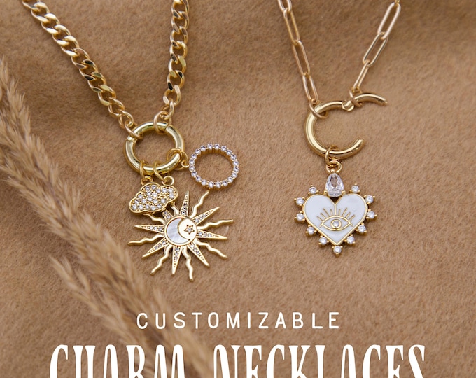 Build Your Own Charm Necklaces, Paperclip Curb Thick Chain Carabiner Clasp, Trendy Layering Necklace, Zodiac Birthstone Initial Gift Jewelry