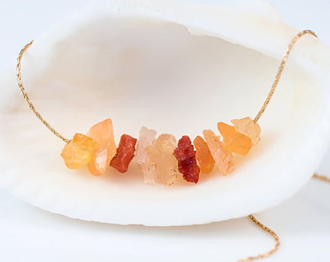 Raw Fire Opal Necklace - Opal Bar Necklace - Rough Stone Necklace - Layering Necklace - October Birthstone Jewelry