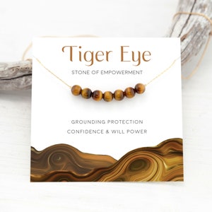 Birthday Gift Tiger Eye Necklace, Stone of Empowerment Confidence Gift for Her, Beaded Genuine Gemstone Bar Necklace, Tiger&#39;s Eye Choker