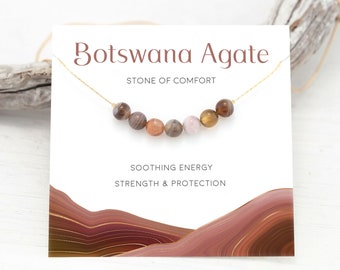 Natural Botswana Agate Necklace, Stone of Comfort, Round Prayer Bead  Crystal Energy Bar Necklace, Gemstone Choker, Stocking Stuffer