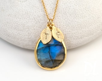 Custom Initial Necklace, Labradorite Necklace, Personalized Jewelry, Celestial Gift, Aurora Borealis Jewelry Unique Gemstone Pendant for Her