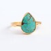 Turquoise Ring Gold, December Birthstone Ring, Gem Ring, Solitaire Ring, Gold Ring, Stackable Ring, Tear Drop Ring, Raw Stone 