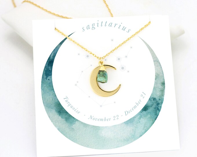 Sagittarius Horoscope Gift Necklace, Simple Turquoise Necklace, Bridal Party Jewelry, Celestial Gift, Crescent Moon Necklace,Graduation Gift