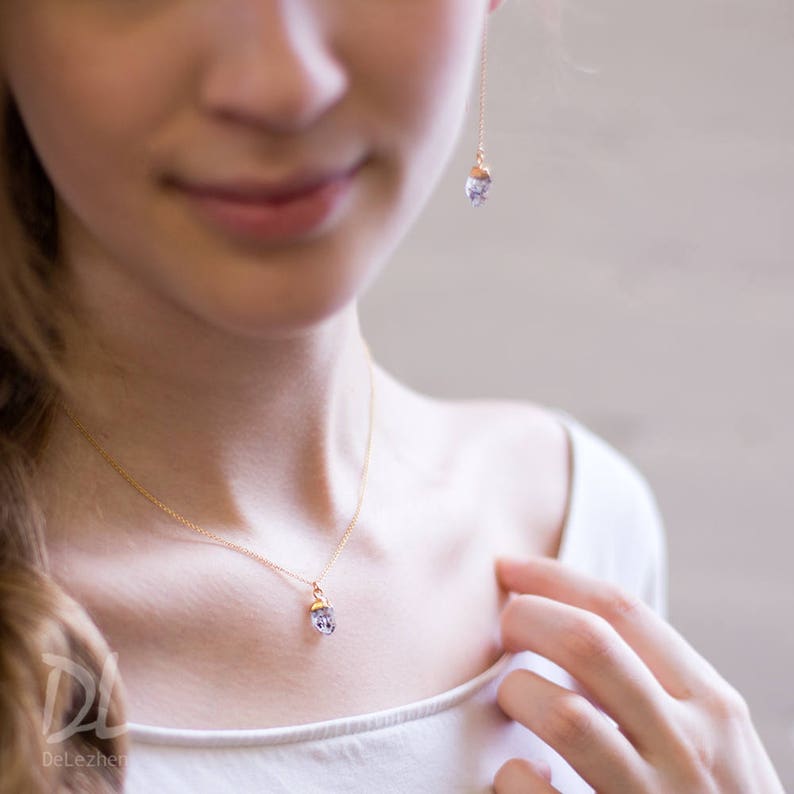 Herkimer Diamond Crystal Necklace, Dainty Gold Stone Necklace, Minimalist Necklace, Layering Necklace, April Birthstone Necklace, NK-N image 2