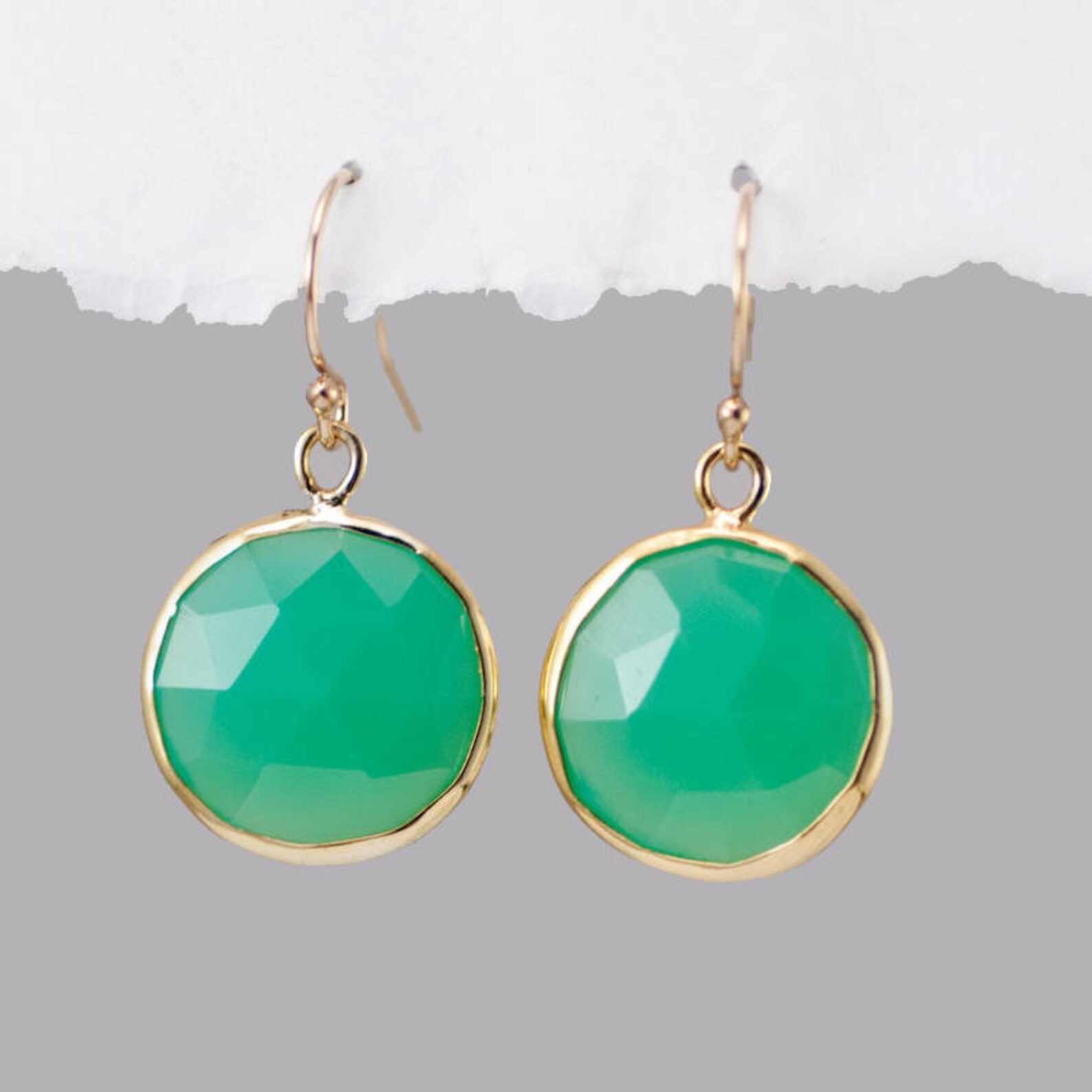 Chrysoprase Earrings Mint Green Earrings Round Gemstone Etsy