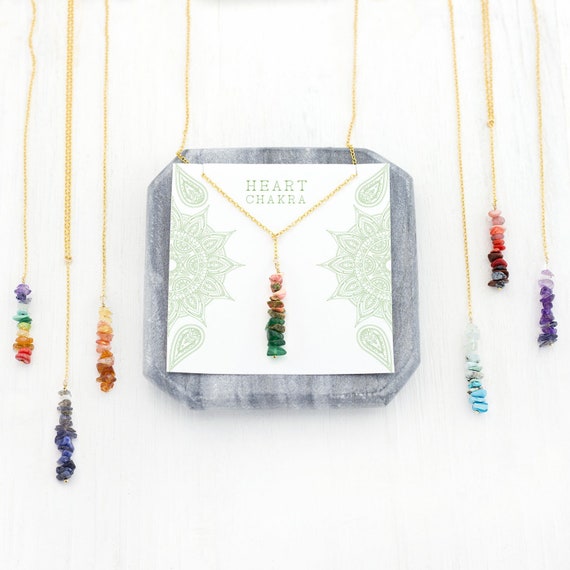 Inspirational Heart Chakra Necklace, Pink and Green Gems, Modern Boho, Yoga Jewelry, Spiritual Gift for Her, Love Necklace, Sacred Geometry