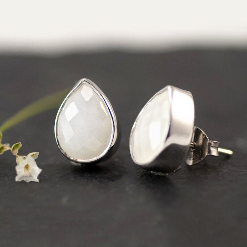 White Agate Stud Earrings Gemstone Studs Modern Minimal | Etsy