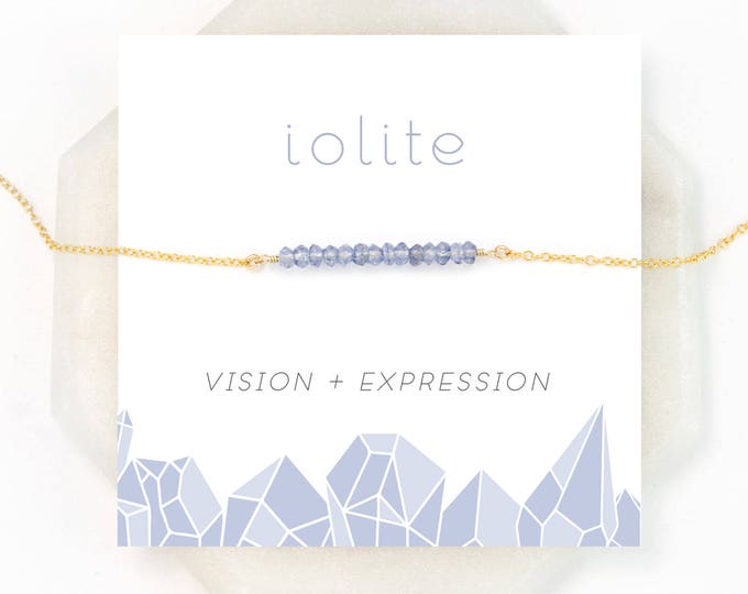 Simple Iolite Choker, Dainty Gemstone Bar Necklace, Everyday Layering Necklace, Beaded Crystal Chain, Periwinkle Something Blue Crystal Gift
