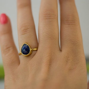 Navy Blue Lapis Ring Gold, September Birthstone Ring, Lapis Lazuli Gemstone Ring, Stacking Ring, Gold Vermeil Ring, Cocktail Ring image 8