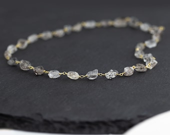 Beaded Dainty Raw Diamond  Choker Necklace, Bridesmaid Necklace Gift, April Birthstone Gift, Natural Herkimer Diamond Gemstone, Raw Crystals