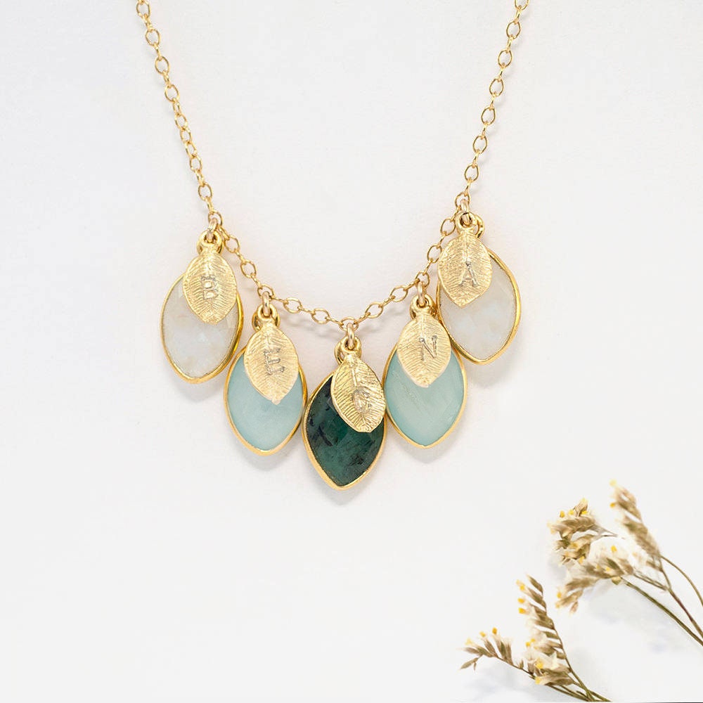 stamped initial mom necklace custom birthstone necklace family