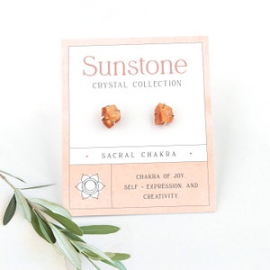 Natural Raw Rough Crystal Earrings, Sunstone Sacral Chakra Silver Studs, Friend Group Gift, Dainty Bridesmaid Earrings, Positivity Crystal