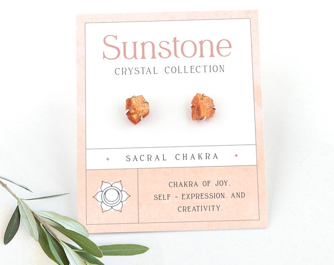 Natural Raw Rough Crystal Earrings, Sunstone Sacral Chakra Silver Studs, Friend Group Gift, Dainty Bridesmaid Earrings, Positivity Crystal