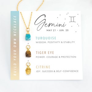 Gemini Raw Birthstone Zodiac Crystal Pendant, Removable Charms 14k Gold Filled Necklace, June Birthday Girl Gift, Necklace On a Card Gift