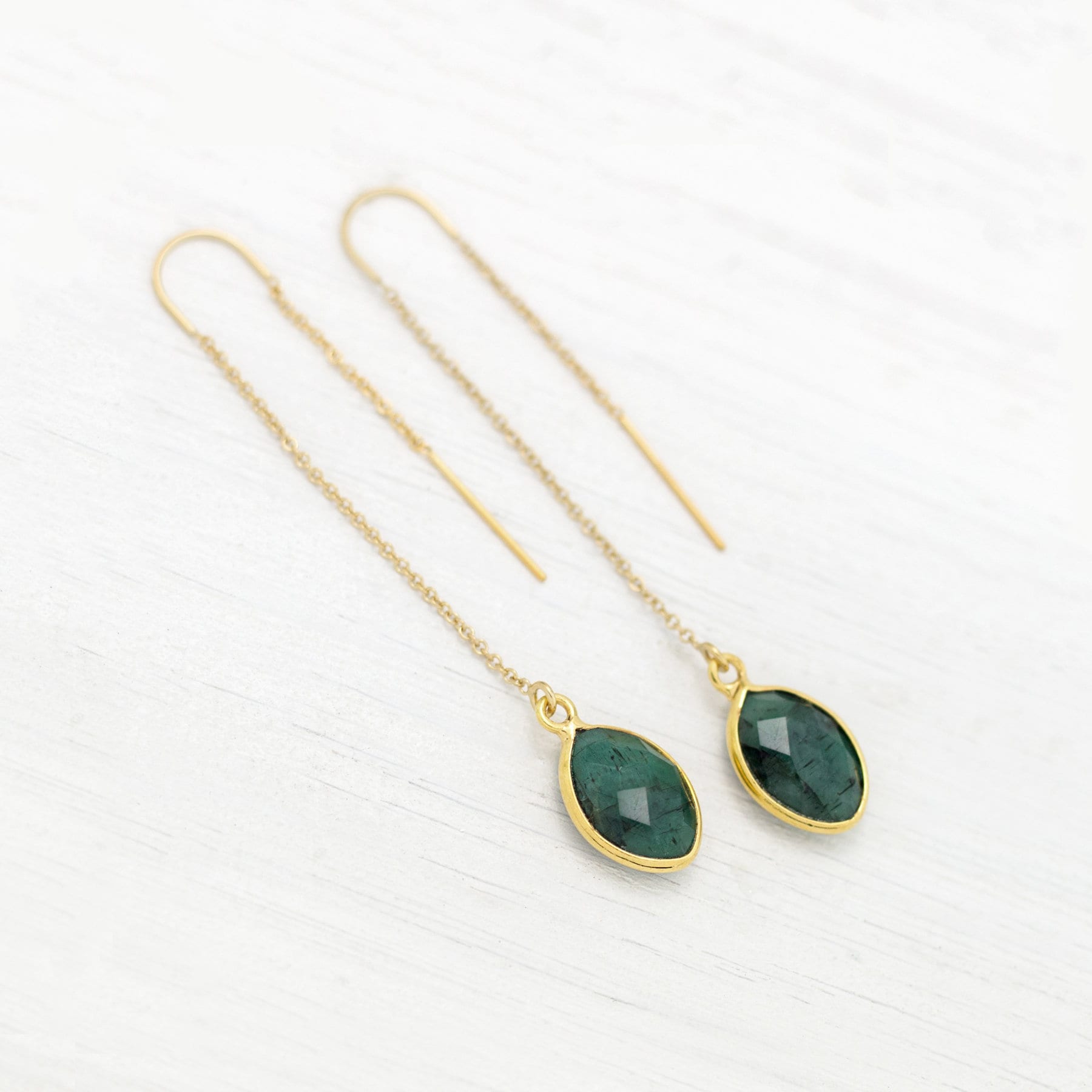 Genuine Emerald Drop Earrings Natural Raw Emerald May Birthstone Gemini Zodiac Gift Long Drop Threader Earrings Festival Jewelry