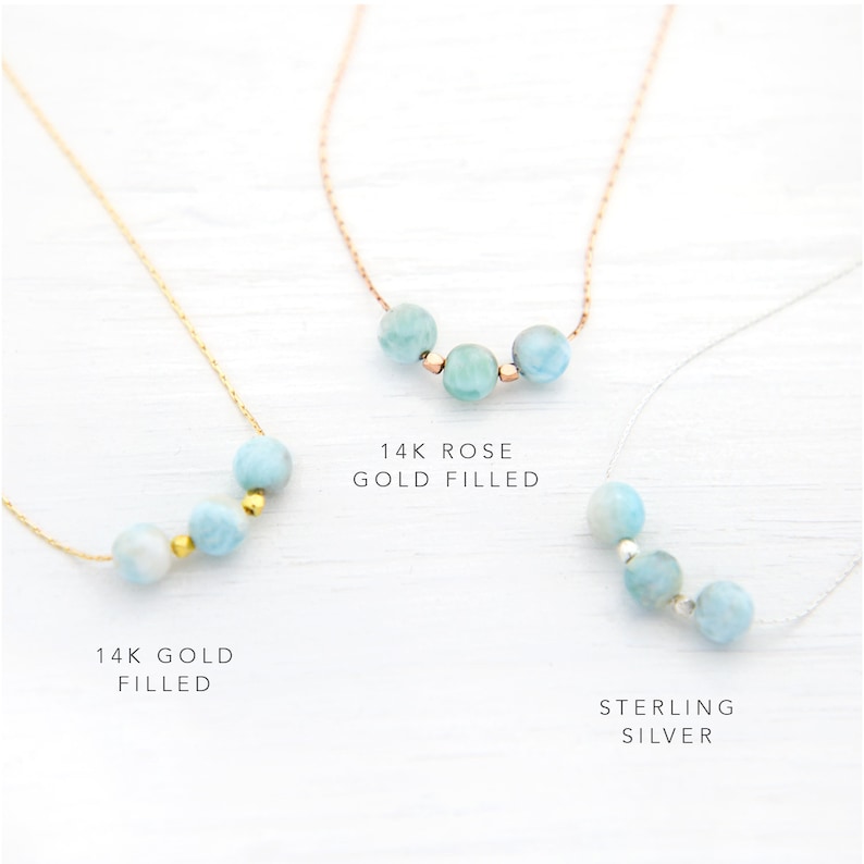 Collana girocollo con perle di larimar autentiche, collana semplice con pietre preziose, catena placcata oro rosa, collana minimalista con pietra portafortuna, collana da indossare a strati, NK-3B immagine 2