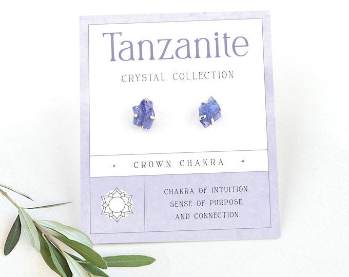 Natural Tanzanite Gem Crystal Earrings, December Birthstone Gift Under 30, Sterling Silver Raw Crystal Studs, Rough Gemstone Stud Posts