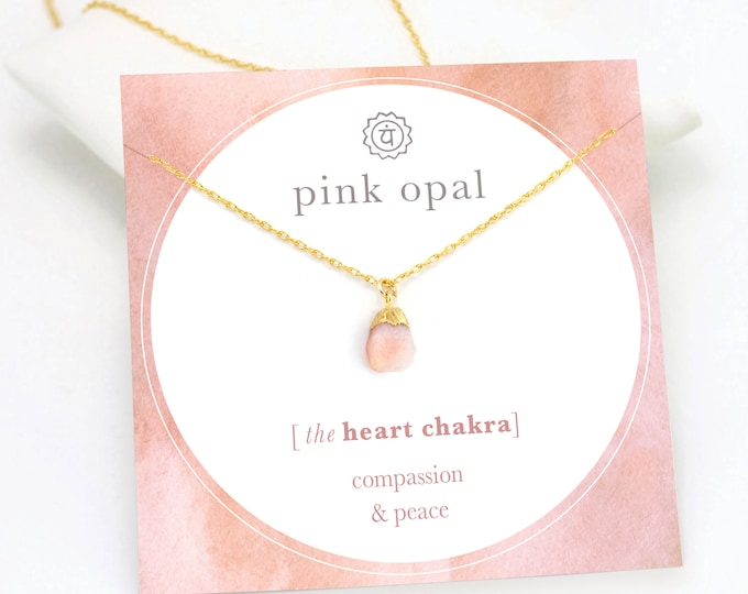 Dainty Pink Opal Crystal Necklace,  Tranquility Positive Jewelry, Genuine Gemstone Layering Necklace, October Opal Birthstone Gift