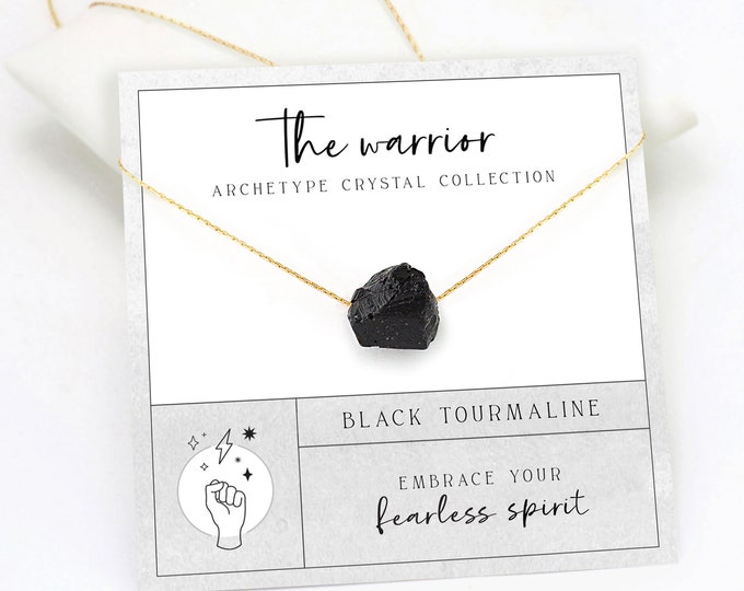 Black Tourmaline Warrior Protection Necklace, Raw Crystal Necklace, Positivity Confidence Affirmation Necklace, 21st birthday gift for her