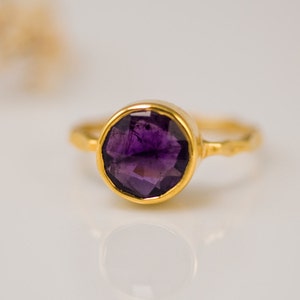 Purple Amethyst Ring Gold - February Birthstone Ring - Gemstone Ring - Stacking Ring - Gold Vermeil Ring - Round Ring