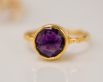 Purple Amethyst Ring Gold - February Birthstone Ring - Gemstone Ring - Stacking Ring - Gold Vermeil Ring - Round Ring