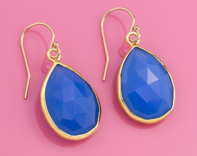 Something Blue Drop Earrings, Gold Crystal Drop Earring, Unique jewelry Trends for the Summer, Bold Bright Statement Jewelry for Wedding