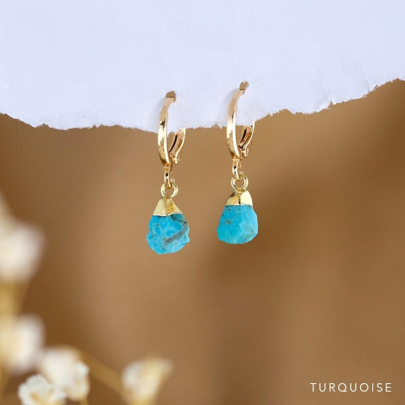 Raw Crystal Huggies Hoops Gold, Crystal Hoop Earrings, Birthstone Huggies, Charm Earrings, Tiny Dainty Small Hoops, Minimalist earrings image 15