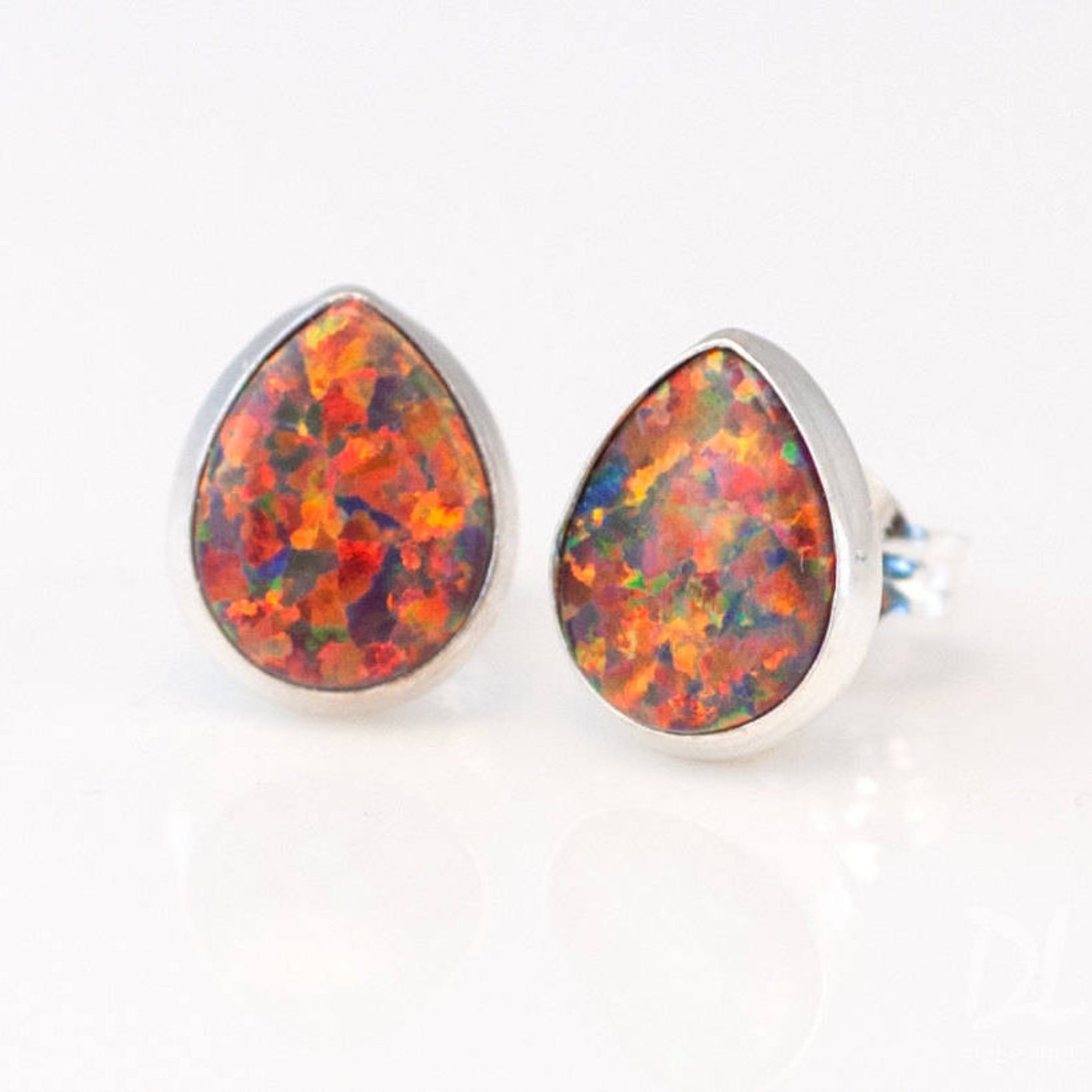 Fire Opal Stud Earrings Sterling Silver Earrings Gemstone Etsy