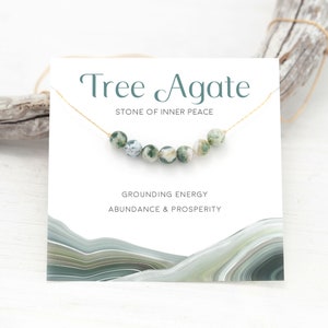 Natural Tree Moss Agate Beaded Bar Necklace, Stone of Inner Peace Gift, Minimalist Gemstone Layering Necklace Gift, Stress Relief Necklace